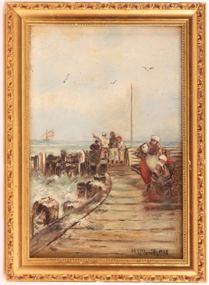 Lot 388 - H. ULBRICH  OIL ON CANVAS Figures on quay side...