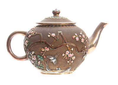 Lot 212 - AN EARLY 20th CENTURY SILVER AND ENAMEL TEAPOT...