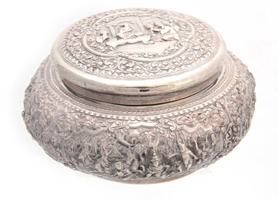 Lot 214 - A 19TH CENTURY PERSIAN SILVER JAR AND COVER...