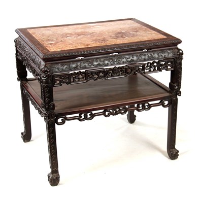 Lot 227 - A 19TH CENTURY CARVED CHINESE HARDWOOD CONSOL...