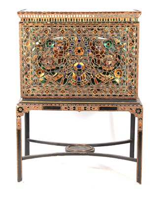 Lot 237 - AN UNUSUAL DECORATIVE INDIAN CABINET ON STAND...