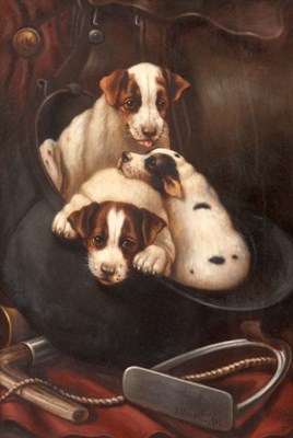 Lot 407 - J. VINCENT  
 OIL ON CANVAS 

Puppies resting...