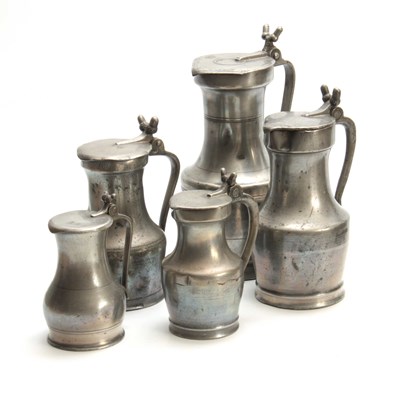 Lot 333 - A MATCHED SET OF FIVE 18th CENTURY PEWTER...