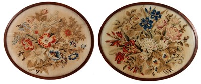 Lot 319 - A PAIR OF 19th CENTURY OVAL FLORAL TAPESTRY...