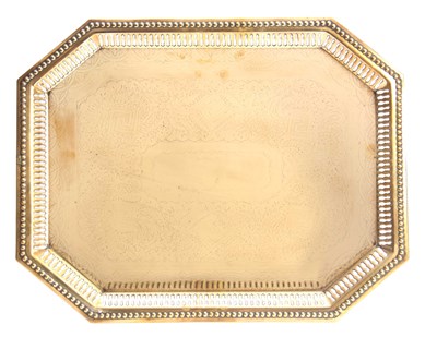 Lot 338 - A 19TH CENTURY BRASS ENGRAVED RECTANGULAR TRAY...