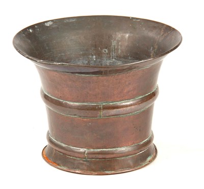 Lot 341 - A LARGE 18TH CENTURY SEAMED COPPER MORTAR with...