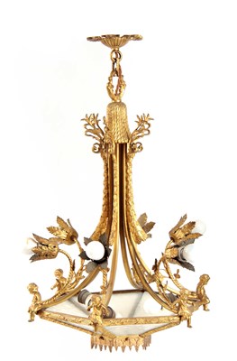 Lot 354 - AN EARLY 20TH CENTURY BRASS ORMOLU CHANDELIER...