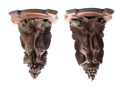 Lot 371 - A LARGE PAIR OF CARVED OAK BLACK FOREST WALL...