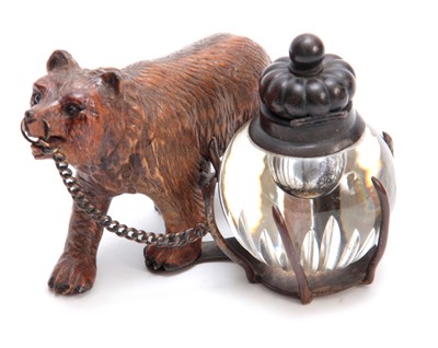 Lot 372 - A 19TH CENTURY SWISS CARVED BLACK FOREST BEAR...