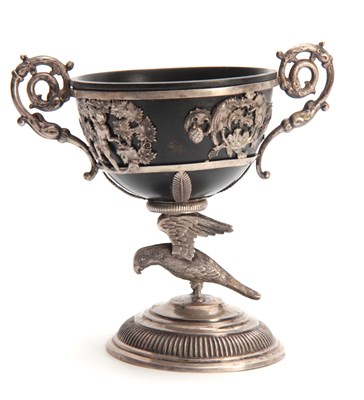 Lot 402 - A 19TH CENTURY SILVER METAL CHALICE with...