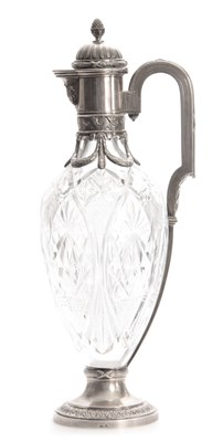 Lot 440 - A FABERGE TALL CUT GLASS CLARET JUG the oval...