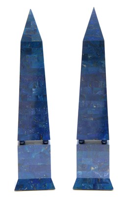 Lot 473 - A PAIR OF 20TH CENTURY LAPIS LAZULI OBELISKS...