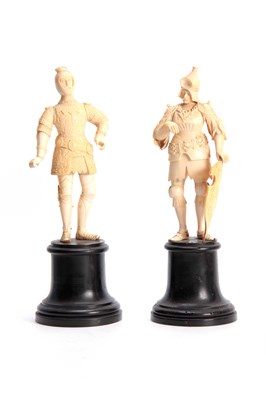 Lot 483 - A PAIR OF 19th CENTURY CARVED IVORY FIGURES...