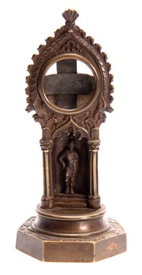 Lot 492 - A 19TH CENTURY GOTHIC STYLE BRONZE POCKET...