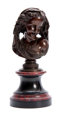 Lot 493 - A LATE 19TH CENTURY FRENCH BRONZE BUST OF A...