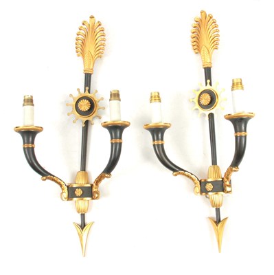 Lot 509 - A PAIR OF REGENCY STYLE BRONZE AND GILT ORMOLU...