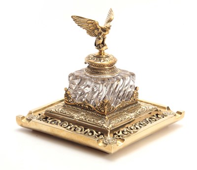 Lot 530 - AN IMPRESSIVE LATE 19TH CENTURY BRASS INKWELL...