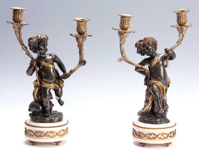 Lot 544 - A PAIR OF 19TH CENTURY BRONZE AND GILT BRONZE...