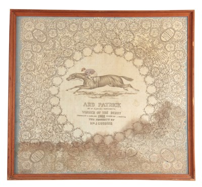 Lot 548 - A 19TH CENTURY SILK SCARF DEPICTING THE DERBY...