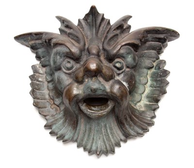 Lot 553 - A 19TH CENTURY BRONZE FOUNTAIN MASK 28cm wide...