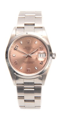 Lot 614 - A GENTLEMAN'S STAINLESS STEEL ROLEX DATEJUST...