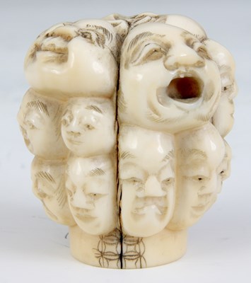 Lot 156 - A LATE 19TH CENTURY CARVED IVORY MULTI MASK...