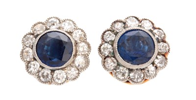 Lot 682 - A PAIR OF YELLOW GOLD DIAMOND AND SAPPHIRE SET...