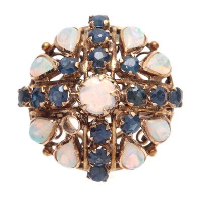 Lot 705 - AN 18CT GOLD OPAL AND SAPPHIRE DRESS RING -...