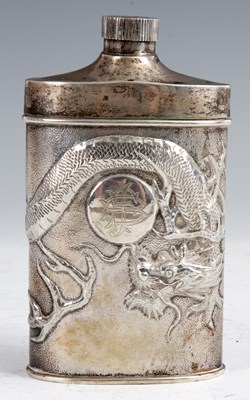 Lot 188 - A CHINESE SILVER POWDER FLASK the matted...