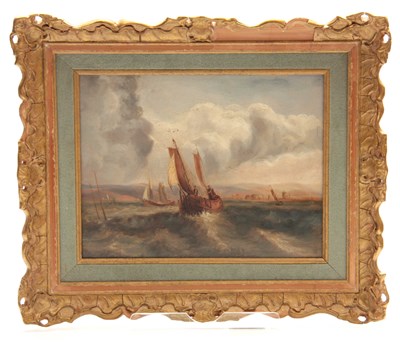 Lot 769 - A 19th CENTURY OIL ON PANEL. Seascape with...