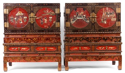 Lot 202 - A PAIR OF 19th CENTURY SCARLET AND BLACK...