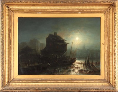 Lot 781 - A 19th CENTURY OIL ON CANVAS. European moonlit...