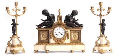 Lot 829 - A 19TH CENTURY FRENCH ALABASTER, GILT BRASS...