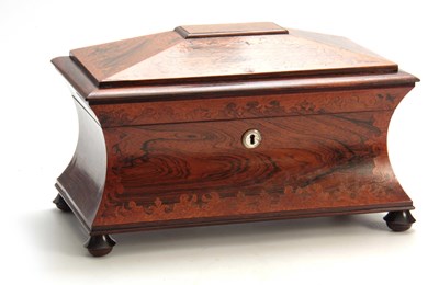 Lot 907 - A LATE REGENCY ROSEWOOD AND BIRDSEYE MAPLE CUT...