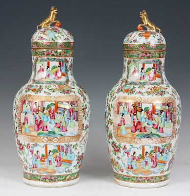Lot 130 - A PAIR OF 19TH CENTURY CANTON OVOID VASES WITH...