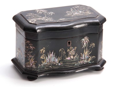 Lot 922 - A 19TH CENTURY EBONISED SERPENTINE SHAPED TEA...