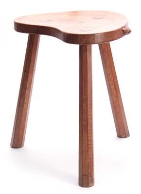 Lot 935 - A ROBERT MOUSEMAN THOMPSON ADZED OAK COW STOOL...