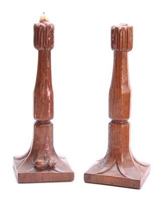 Lot 936 - A PAIR OF EARLY ROBERT MOUSEMAN THOMPSON OAK...