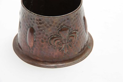 Lot 958 - AN ARTS AND CRAFTS HAMMERED COPPER TOBACCO JAR...