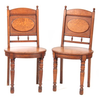 Lot 966 - A PAIR OF ARTS AND CRAFTS OAK HALL CHAIRS with...