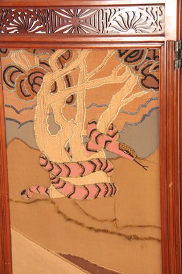 Lot 967 - AN ARTS AND CRAFTS WALNUT EMBROIDERED SCREEN...