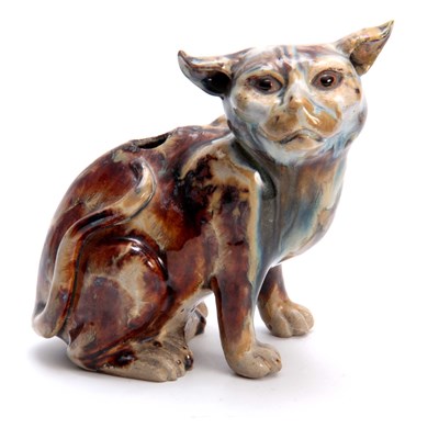 Lot 97 - A 19TH CENTURY TREAKLE GLAZED SLIPWARE CAT...