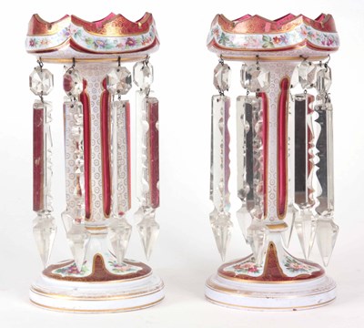 Lot 10 - A PAIR OF 19TH CENTURY BOHEMIAN STYLE RUBY AND...
