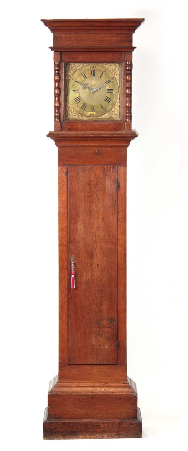Lot 1033 - A MID 18th CENTURY OAK CASED LONGCASE CLOCK