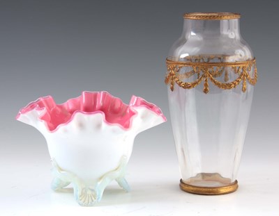 Lot 12 - A 19TH CENTURY PINK LINED OPALINE GLASS VASE...