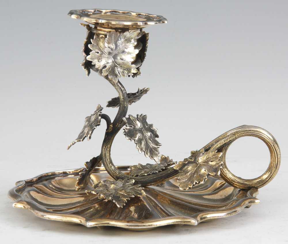 Lot 282 - A WILLIAM IV SILVER GILT CHAMBER STICK the...