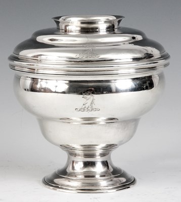 Lot 303 - A GEORGE II SILVER BOWL AND COVER of plain...