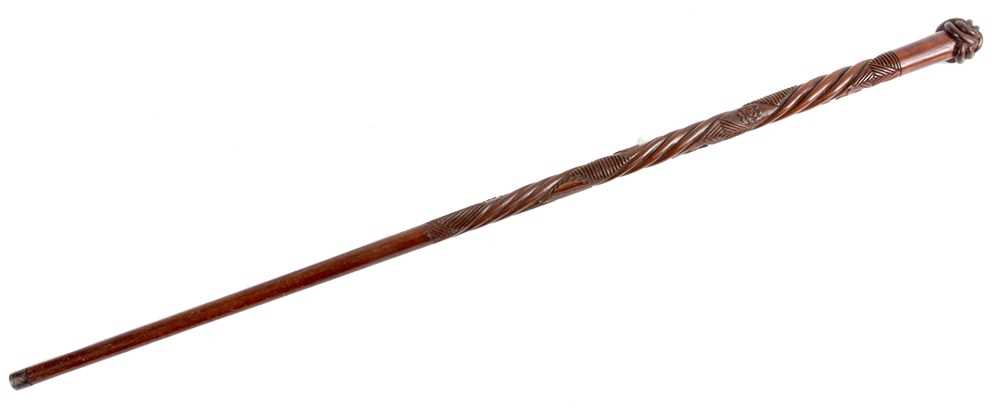 Lot 492 - A VICTORIAN CARVED ROSEWOOD ROPE TWIST WALKING...