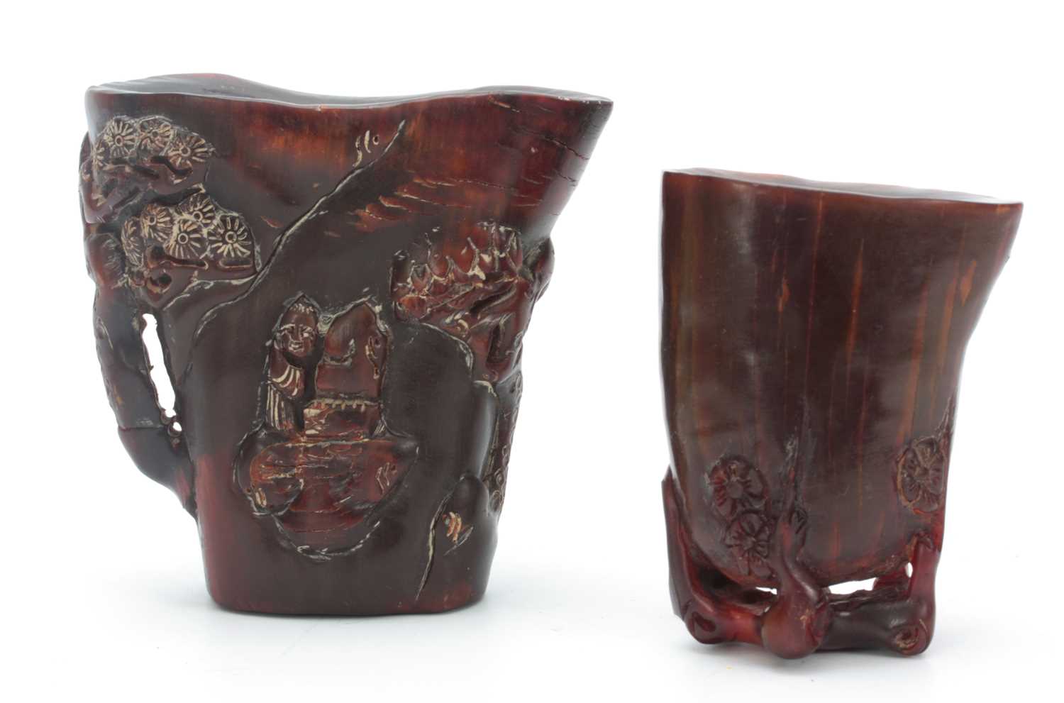 Lot 266 - TWO CHINESE CARVED HORN LIBATION CUPS the...