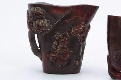 Lot 266 - TWO CHINESE CARVED HORN LIBATION CUPS the...